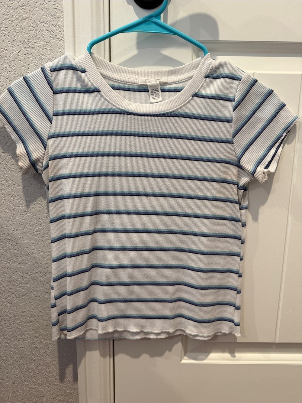 Full Tilt White Tee with Blue Stripes - Short Sleeve - Picture 1 of 1